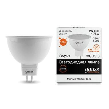 Лампа Gauss LED Elementary MR16 7W 3000K Улыбка Света